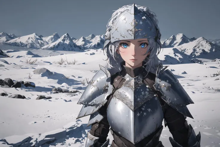 (intricate details), (hyperdetailed), 8k hdr, high detailed, lot of details, high quality, soft cinematic light, dramatic atmosphere, atmospheric perspective,
 1girl made out of snow and ice, cold, snow, armor,