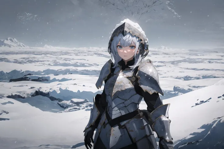 (intricate details), (hyperdetailed), 8k hdr, high detailed, lot of details, high quality, soft cinematic light, dramatic atmosphere, atmospheric perspective,
 1girl made out of snow and ice, cold, snow, armor,