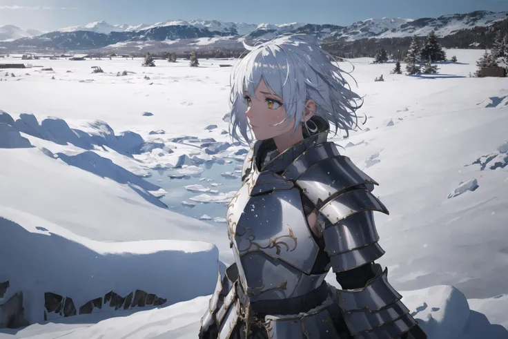 (intricate details), (hyperdetailed), 8k hdr, high detailed, lot of details, high quality, soft cinematic light, dramatic atmosphere, atmospheric perspective,
 1girl made out of snow and ice, cold, snow, armor,