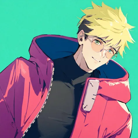 anime guy in a red jacket with a pink jacket on