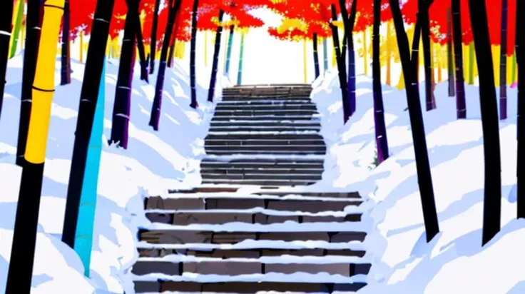 masterpiece,best qualitymonogatari_style, outdoors, no humans, nature, scenery, forest, stairs, bamboo, bamboo forest, multiple torii,<lora:MonogatariStyleV2:0.8>