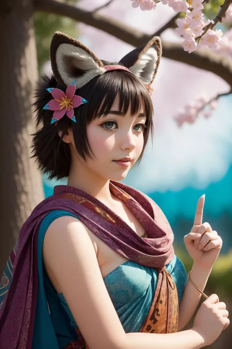 a close up of a woman in a costume with a cat ear