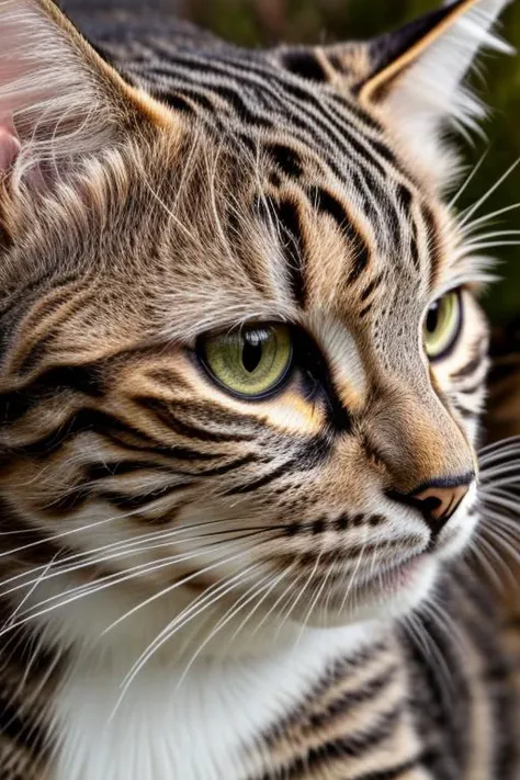 a close up of a cat with green eyes looking at something