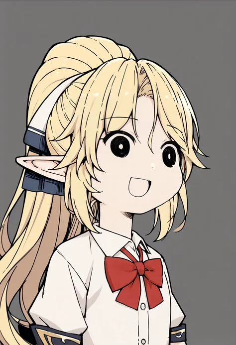 anime girl with long blonde hair and a bow tie