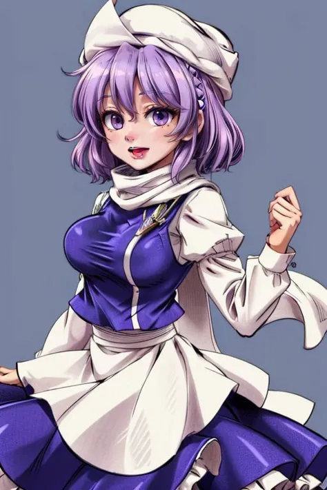 <lora:add_detail:0.75> <lora:copax_charm_eu:0.225> (masterpiece, best quality),  face excited, from back, 
letty whiterock,((purple hair, purple eyes)),  hat, scarf, short hair, long sleeves,puffy sleeves,waist apron,skirt  <lora:letty:1>