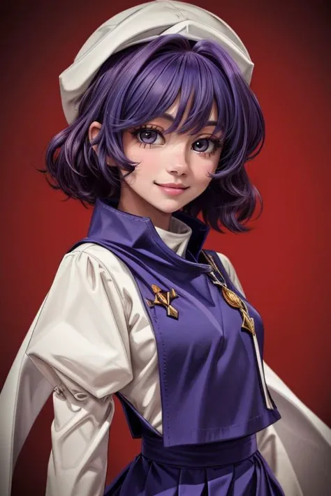 <lora:add_detail:0.75> <lora:copax_charm_eu:0.225> (photorealistic,masterpiece, best quality),  face smiling, portrait, 
letty whiterock,((purple hair, purple eyes)),  hat, scarf, short hair, long sleeves,puffy sleeves,waist apron,skirt  <lora:letty:0.8>