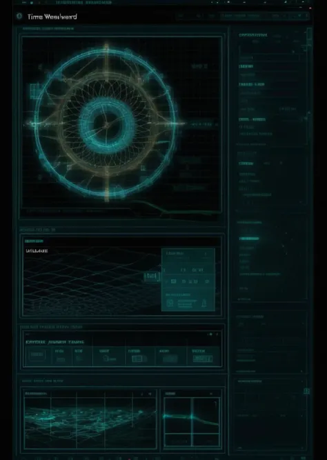 a screenshot , TimeWeave Dashboard: Threads of time woven into a tangible interface. , Epsylon Point, vfx, computer graphics,  (cgi, a wireframe) diagram, net art<lora:cyberui_sdxl:1.0>