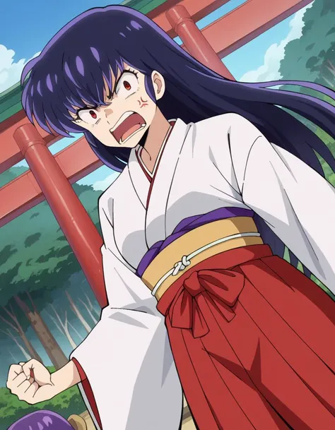 score_9, score_8_up, score_7_up, source_anime,
uruseiyatsurasakura, <lora:urusei-sakura-ponyxl-lora-nochekaiser:1>,
sakura, long hair, purple hair, red eyes, angry, anger vein, shouting, open mouth,
skirt, japanese clothes, wide sleeves, kimono, hakama, ha...