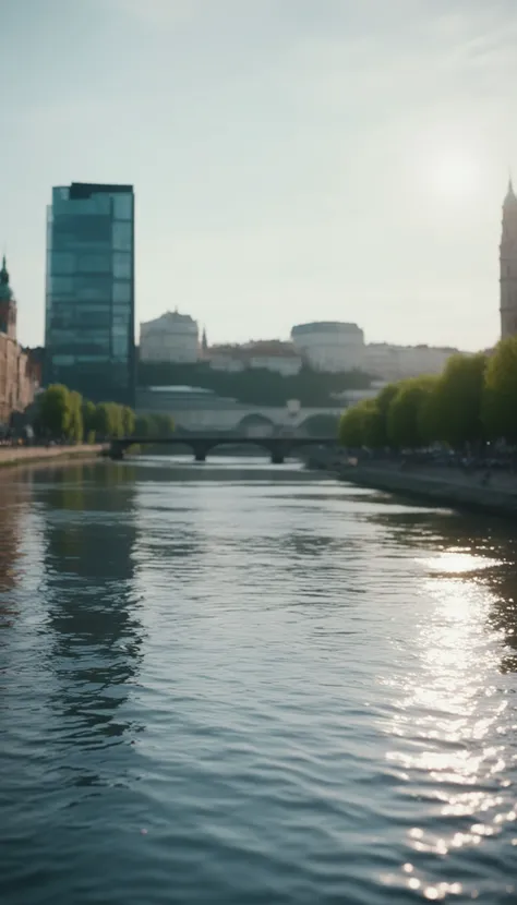 cinematic photo of a city by the river, 35mm photograph, film, bokeh, professional, 4k, highly detailed