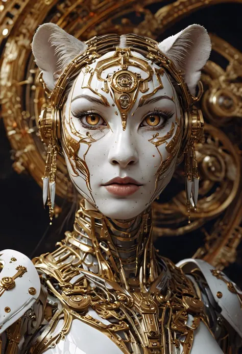 cybernetic style A captivating peek into a Cybernetic Tiger Queen, draped in radiant golden finery, embodying both resolute resolve and beguiling allure. Her formidable mechanical tiger companion, powered by innovative technologies, merges beastly prowess ...