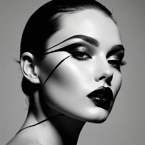 line art drawing Avant-garde line art editorial closeup, exploring bold and defined lines in both makeup and poses. Use creative lighting techniques to cast shadows that form dynamic shapes, resulting in a visually compelling and high-fashion series. . pro...