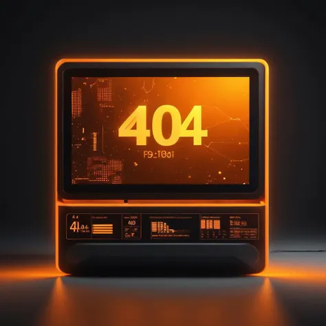 (masterpiece, best quality, dynamic lighting, realistic, cinematic, studio lighting, natural skin texture, global illumination, 8k: 1.3), (a futuristic handheld digital screen saying "404 Page Not Found": 1.4), orange colored plasma screen