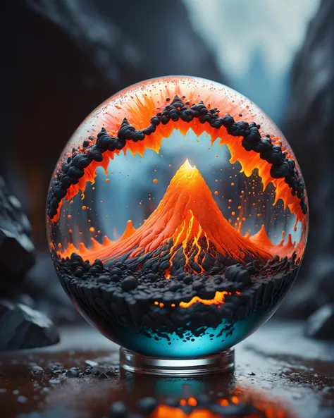 ultradetailed ultrarealistic, of a lava avalanche in a glass sphere, a perfect photography by Mark Mann and Ashraful Arefin ,muted wet colors, intricate artwork masterpiece <lora:hyperkraximalism_v1-1:0.25>