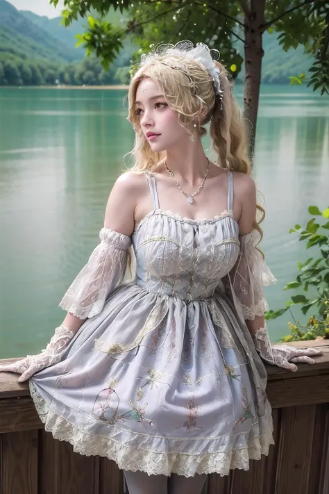 (masterpiece, best quality:1.2),illustration,8k,hd,1 girl,blonde hair,very long hair,solo,(collarbone:1.2),looking at viewer,twintails,
FZGQQ,grey dress,jewelry,detached sleeves,hair ornament,necklace,white gloves,lace,white pantyhose,lace trim,lace-trimme...