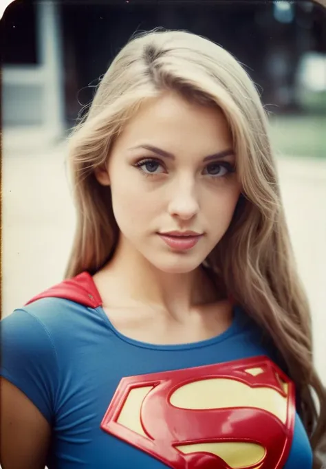 a close up of a woman in a superman shirt posing for a picture