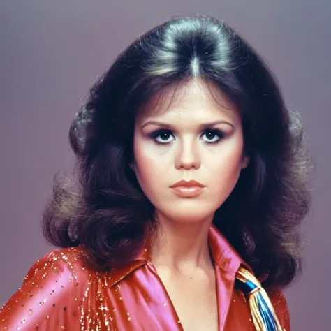 a close up of a woman with a red shirt and a tie