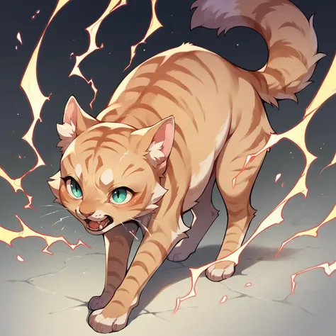 there is a cat that is walking around with a fireball in its mouth