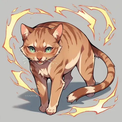 there is a cat that is walking around with flames around it