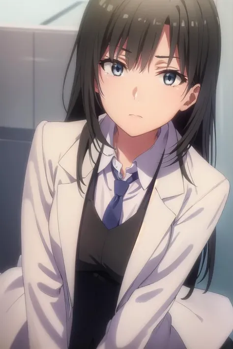 shizukahiratsuka, <lora:shizuka hiratsuka s2s3-lora-nochekaiser:1>,
shizuka hiratsuka, long hair, black hair, (black eyes:1.5),
BREAK necktie, belt, vest, labcoat, white labcoat,
BREAK indoors, classroom,
BREAK looking at viewer, (cowboy shot:1.5),
BREAK <...