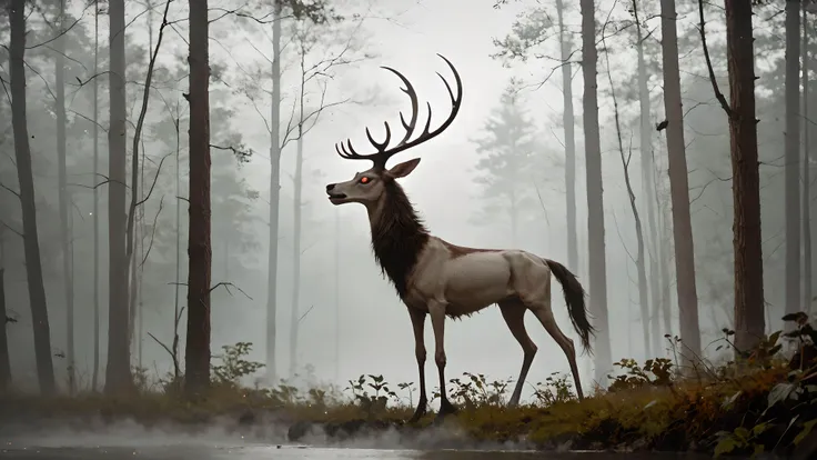 score_9, score_8_up, score_7_up, score_6_up, wendigo, wendigo, fog, woods, photo, bokeh, from side, hunting