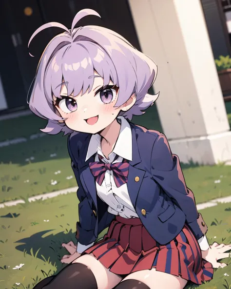 anime girl sitting on the ground in a school uniform