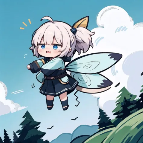 chibi,cold,(wavy mouth:1.2), tremble,full body, (strong wind:1.3), forest, ahoge,(from side:0.8), <lora:LongcatMemeSolo:0.8>,fairy wings, fairy,