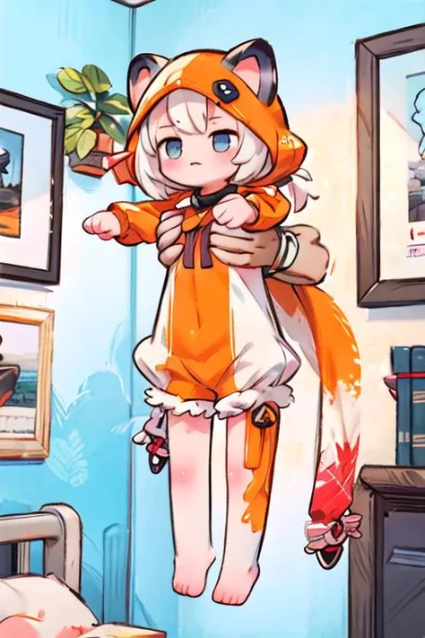 anime girl in a fox costume hanging from a wall