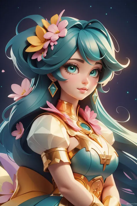 1girl, artistic Concept art, insane details, cinematic shot of a voluptuous Chilean (Female Theologian:1.3) , she is very Chibi and Explosive, surreal, the Theologian has Curtain bangs hairstyle, plain Vivid Colors background, crowded flowers with Azalea, ...