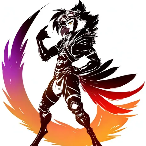 (by zackary911, by jarnqk, (by whisperfoot:1.2)), extremely detailed 8k wallpaper, white background,((fflogo)),(((simple coloring)):1.5), (((black and red gradient)))<lora:Anthro-Birds-v3.2.2-no_offset:1>Anthro, Avian, Bird, Beak,Emo, (twink), Paws, Yellow...