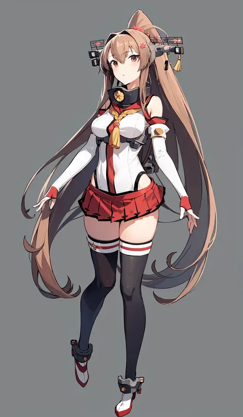 (yamato_original), headgear, detached_sleeves, red_skirt, pleated_skirt, thighhighs, bare_shoulders, masterpiece,  best quality,  full body,  white background,
   <lora:yamato_D32-000007:0.7>