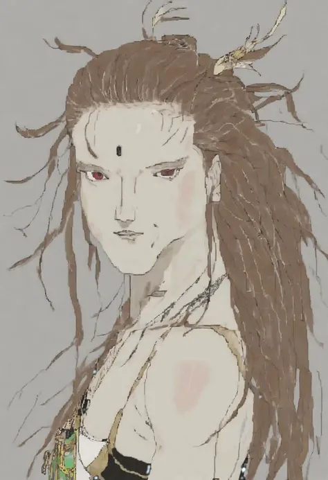 mspaint portrait of  lithe dancer,warrior,fierce,by yoshitaka amano