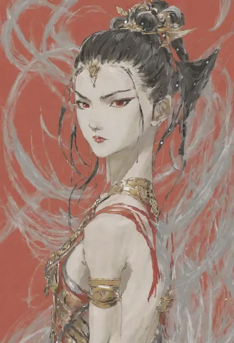 mspaint portrait of  lithe dancer,warrior,fierce,by yoshitaka amano