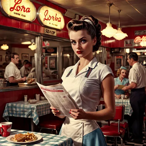 Best quality, masterpiece, ultra high res, (photorealistic:1.4), raw photo, sharp focus,

standing waitress holding a menu, tablecloths, in the style of 50s diner,

<lora:RMSDXL_Enhance:0.45>,
<lora:add-detail-xl:0.8>,
<lora:RMSDXL_Darkness_Cinema:0.5>,
<l...