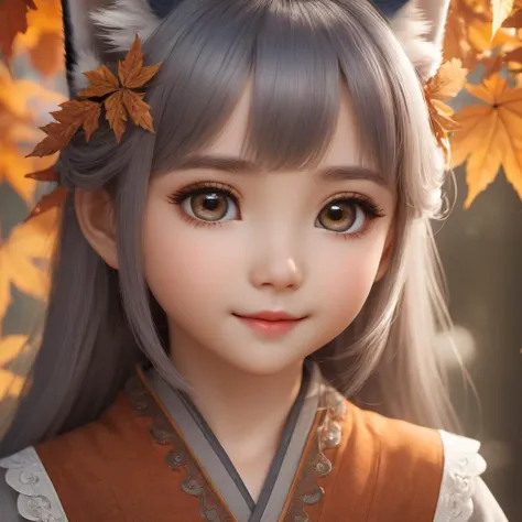 ethereal fantasy concept art of  cinematic film still RAW photo, Fuji X-T20, high quality, (half body photo portrait of a little cute girl kumiho (beautiful face (6yo), perfect eyes, smile ,detailed lips:1.2, (wrinkles:0.4, pores:0.4), without makeup, high...