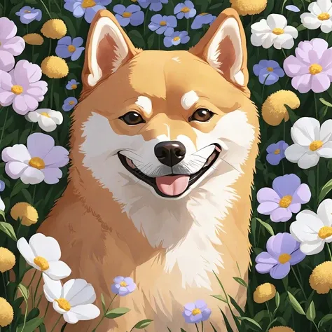 Beautiful shiba inu dog inside a flower field , detailed, realistic, 8k uhd, high quality
, undefined