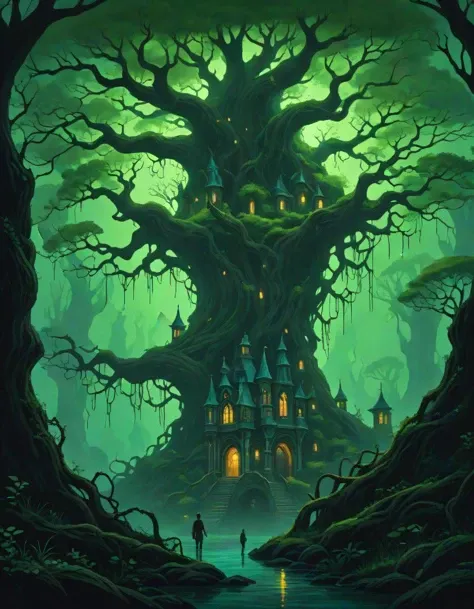 Positive prompt:
dreamscape Positive prompt:
Generate a breathtakingly ethereal fantasy concept art featuring the depths of an ancient gnarled tree, with its twisted branches reaching out to embrace a magnificent celestial enchanted fairy castle nestled am...