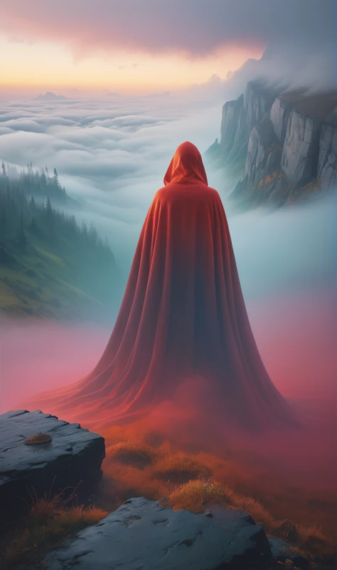 morose Absurd mean , Dense Morning Fog Opacity veils the world, a mysterious cloak in the early hours, in the style of Jessica Rossier and Thomas Struth , vibrant saturated colors,