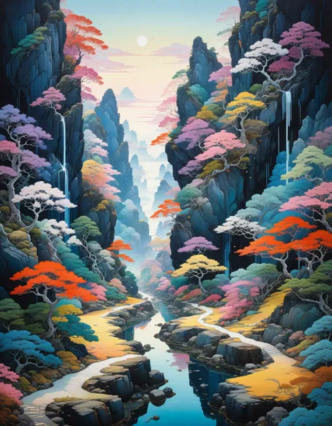 professional photograph of a bizarre otherworldly landscape by  Miho Hirano and A.J.Casson and Qian Xuan and  Brandon Mably , bold lines, hyper detailed, dark limited palette, chiaroscuro,  (intricate details, masterpiece, best quality:1.4),
<lora:add-deta...