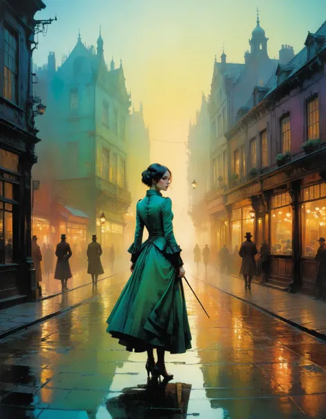 by John Atkinson Grimshaw and Greg Tocchini,  (pastel gradient, masterful, beautiful:1.4), poster art, bold lines, hyper detailed, expressive,  award winning,  (landscape:1.4), (intricate details, masterpiece, best quality:1.4),
looking at viewer, dynamic ...