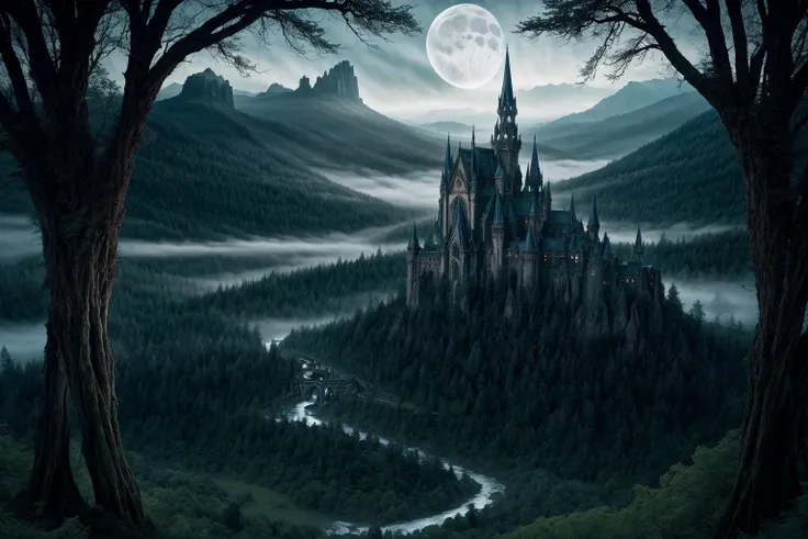 a close up of a castle in the middle of a forest