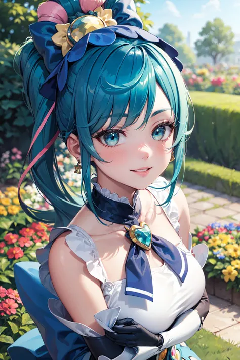 a close up of a person with a blue hair and a dress