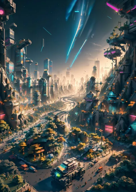 a futuristic city with a lot of buildings and lights