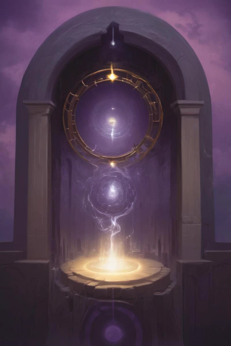 a painting of a clock with a light coming out of it