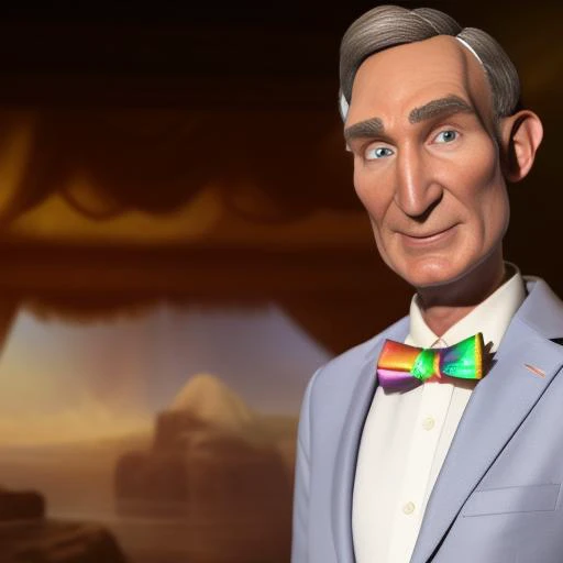 civsix_style beautiful full color 8k ultra HD raw (photo) of (Bill Nye), detailed skin texture, (rainbow)