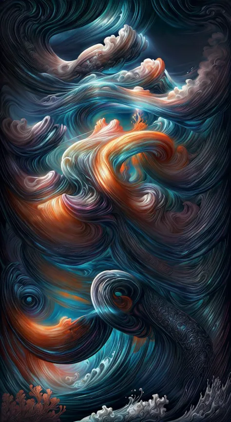 a painting of a large wave with many different colors