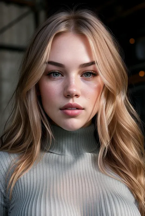 beautiful woman (EPS4d13Fr33m4n:.99), perfect hair, jewellery, ((portrait)), (closeup:1.2), ((from the waist up)), (((  industrial :1.2 ))), natural skin texture,  ((  Ribbed Turtleneck :1.2)), 24mm, 4k textures, soft cinematic light, adobe lightroom, phot...