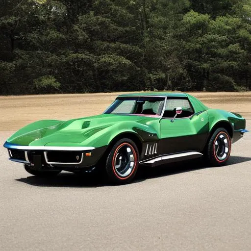 <lora:69_Corvette_Stingray:1> green corvette