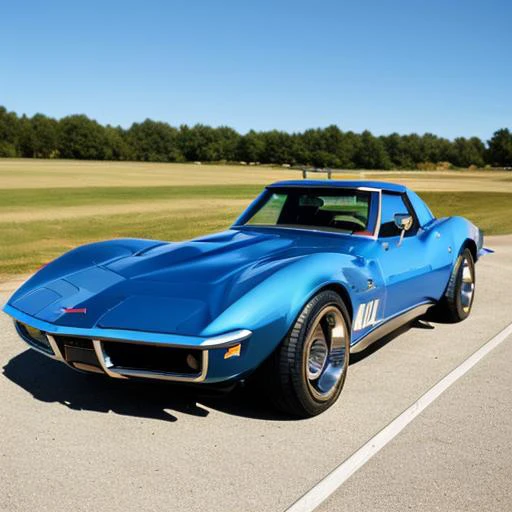 <lora:69_Corvette_Stingray:1> blue corvette