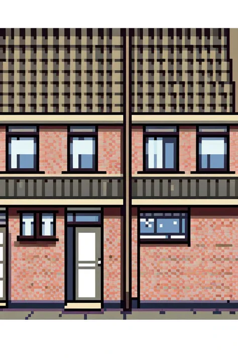 a pixel pixel illustration of a two story house with a balcony