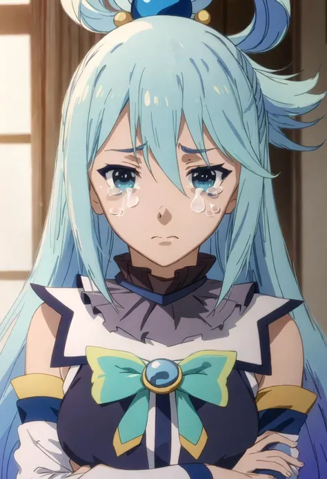 best quality, masterpiece, highres, solo, {aqua_konosuba:0.90}, crying, sobbing, tears, portrait, looking at viewer